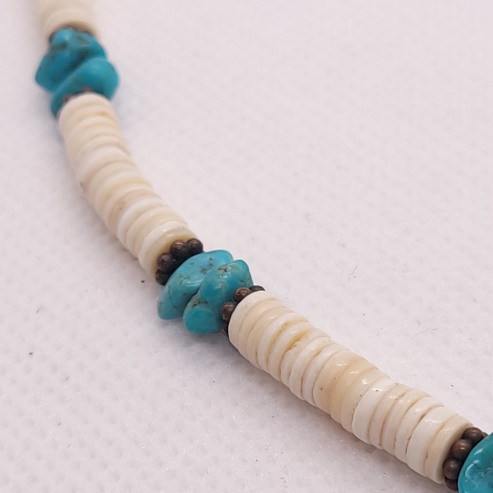 Turquoise Heishi Necklace 16" White Shell Disc Beads Southwestern Vintage